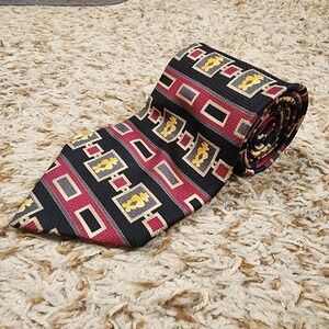 Christian Dior Cravate Black Yellow‎ Burgundy Gray Stipe Pattern Neck Tie